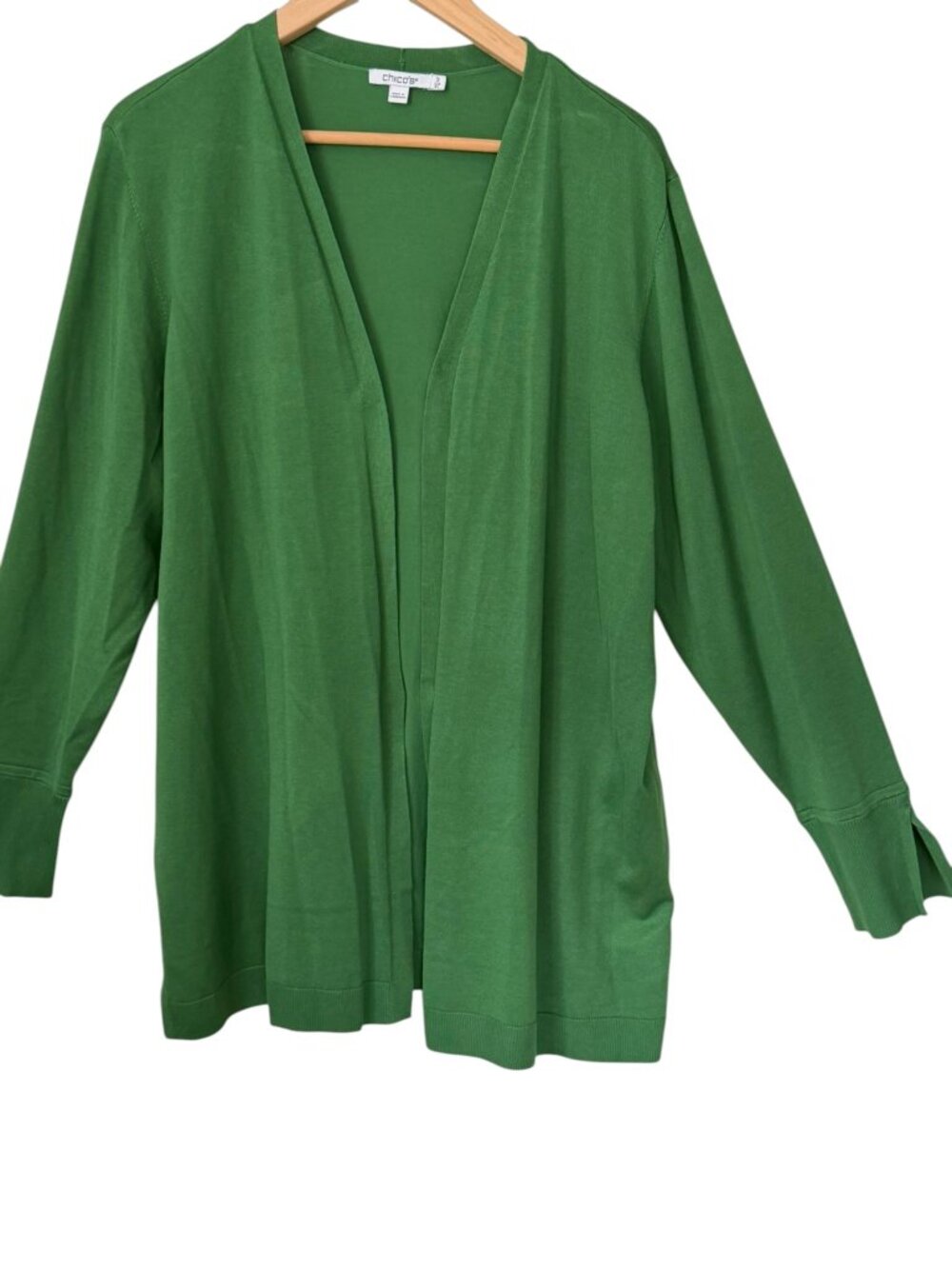Chico's Spun Rayon Open Cardigan Knit Sweater Verdant Green Size 3 (US XL)